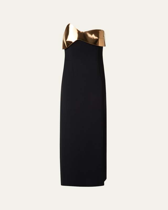 Wool Cocktail Dress with Wave Leather Bust